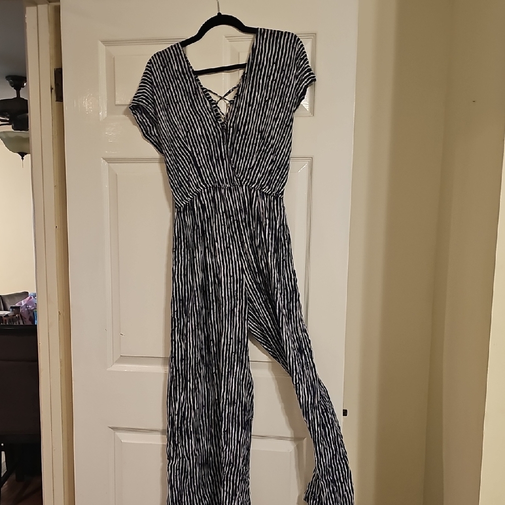 Striped Jumpsuit with Crisscross Back